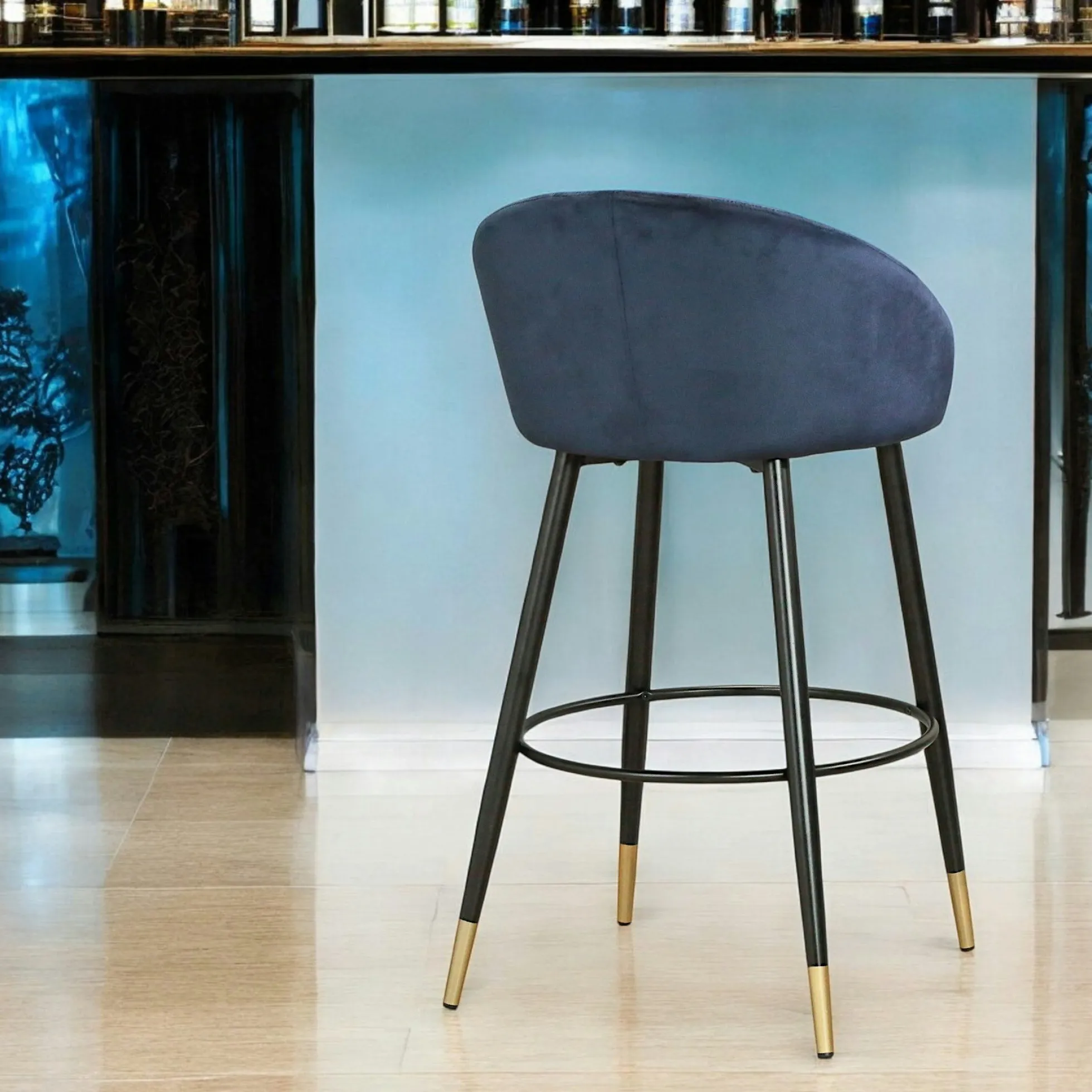 Chaise de bar en velours bleu forme coquillage (lot de 2) HAWAI