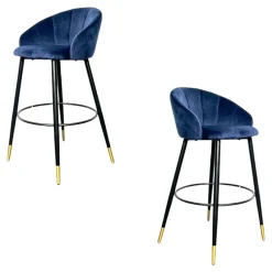 Chaise de bar en velours bleu forme coquillage (lot de 2) HAWAI