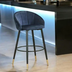 Chaise de bar en velours bleu forme coquillage (lot de 2) HAWAI