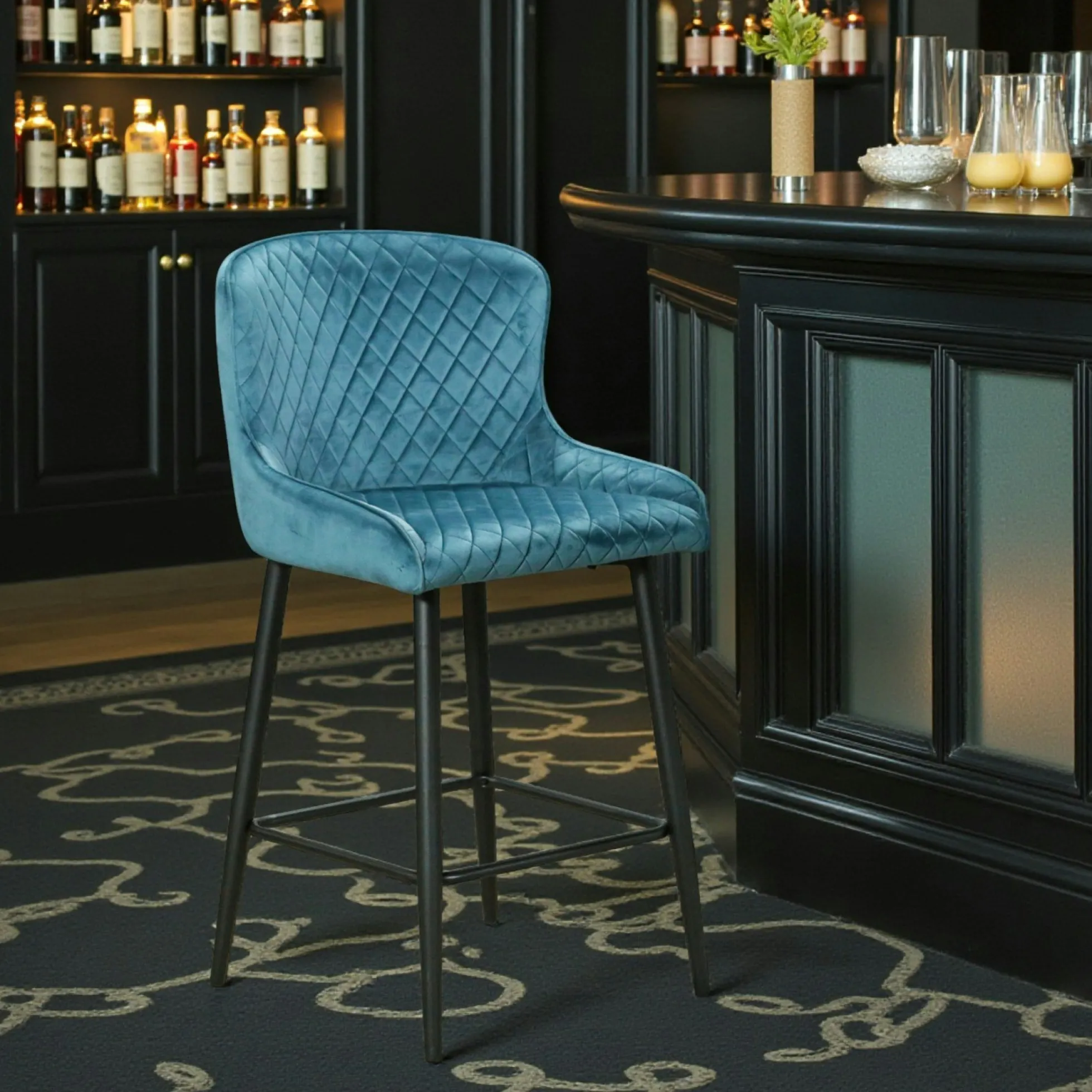 Chaise de bar en velours bleu (lot de 2) ARLINGTON