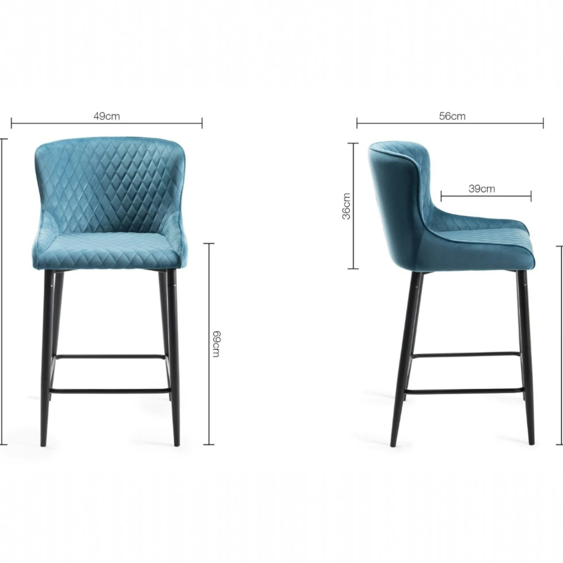 Chaise de bar en velours bleu (lot de 2) ARLINGTON