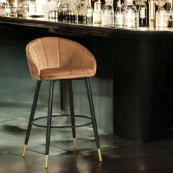 Chaise de bar en velours doré forme coquillage (lot de 2) HAWAI