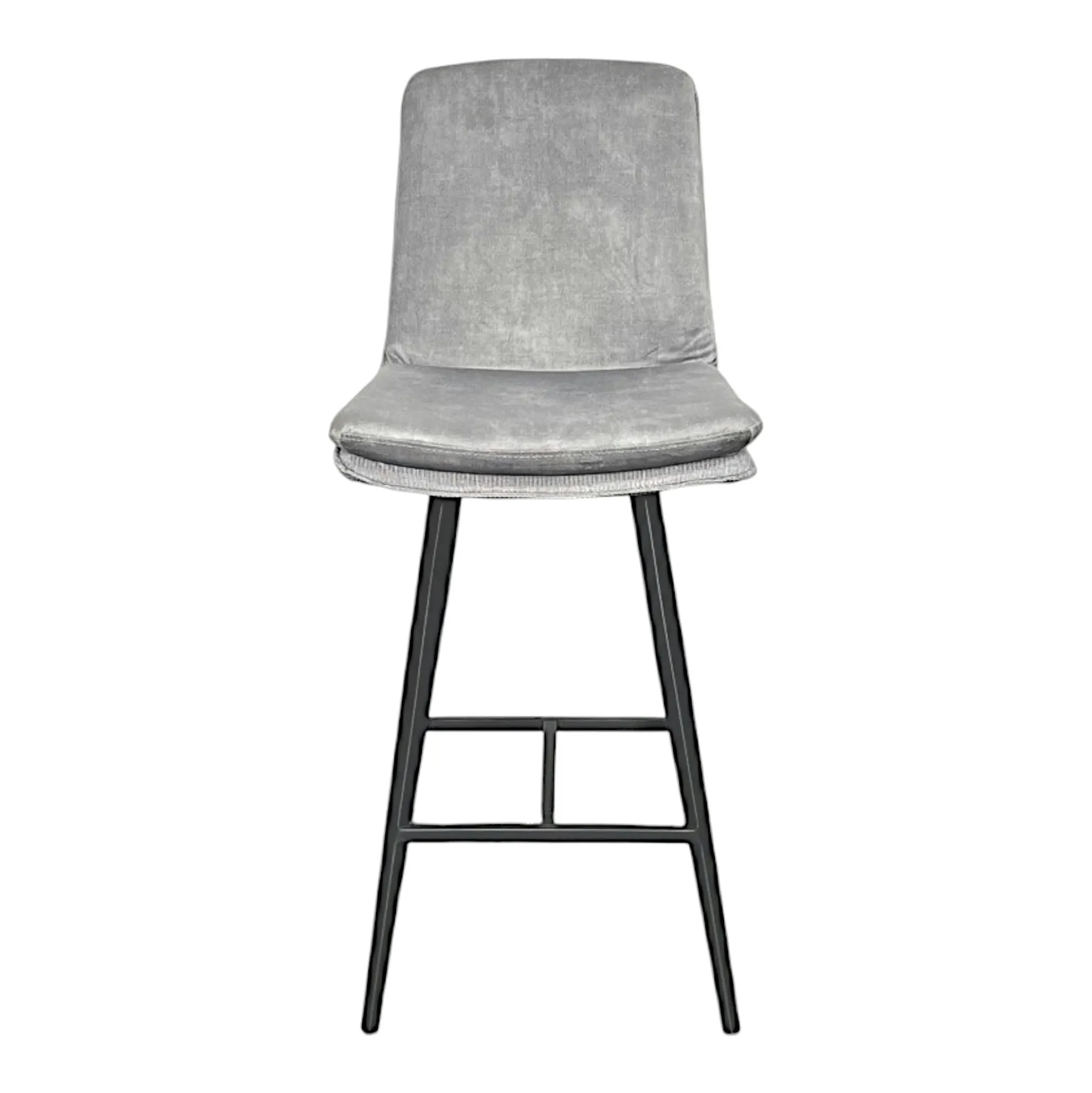 Chaise de bar en velours gris à double coussinage (lot de 2) OKA