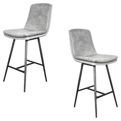 Chaise de bar en velours gris à double coussinage (lot de 2) OKA