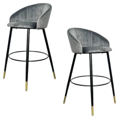 Chaise de bar en velours gris forme coquillage (lot de 2) HAWAI