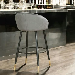 Chaise de bar en velours gris forme coquillage (lot de 2) HAWAI