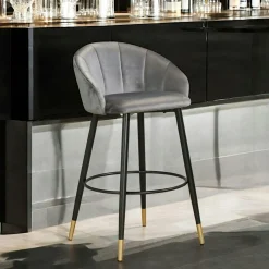 Chaise de bar en velours gris forme coquillage (lot de 2) HAWAI