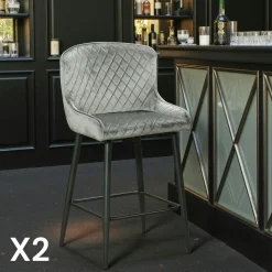 Chaise de bar en velours gris (lot de 2) ARLINGTON