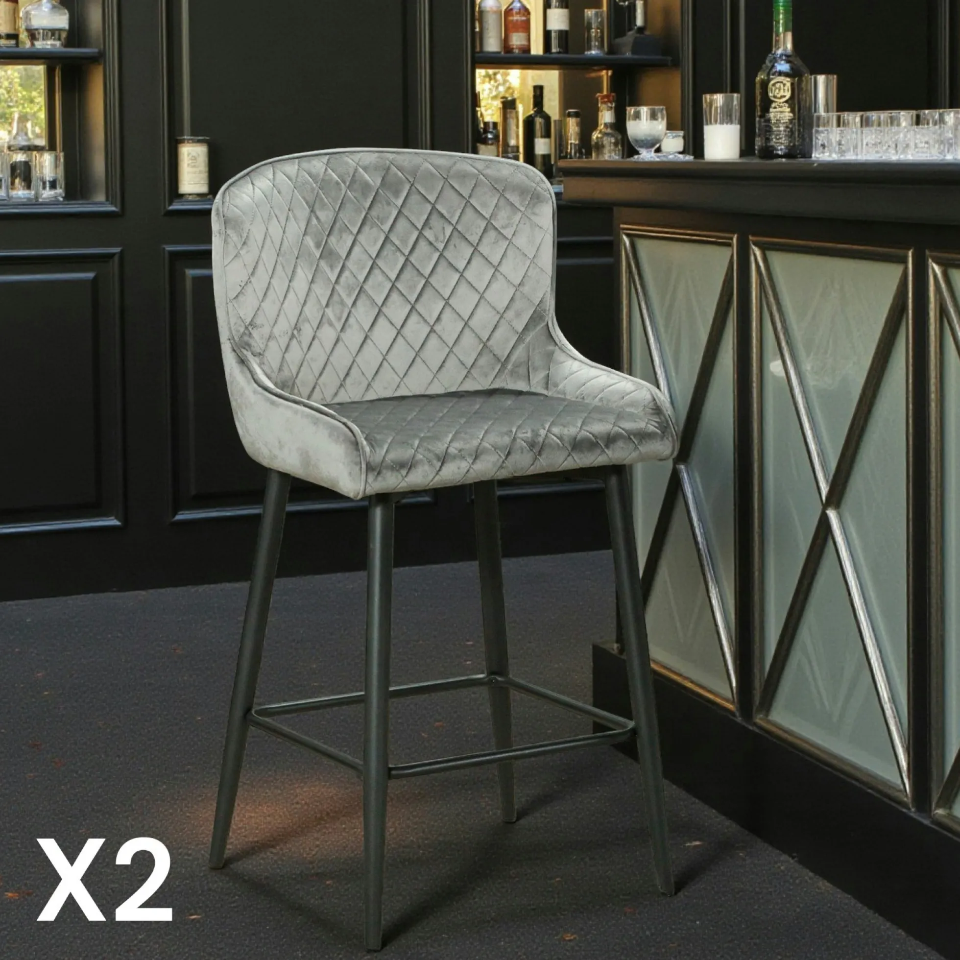 Chaise de bar en velours gris (lot de 2) ARLINGTON