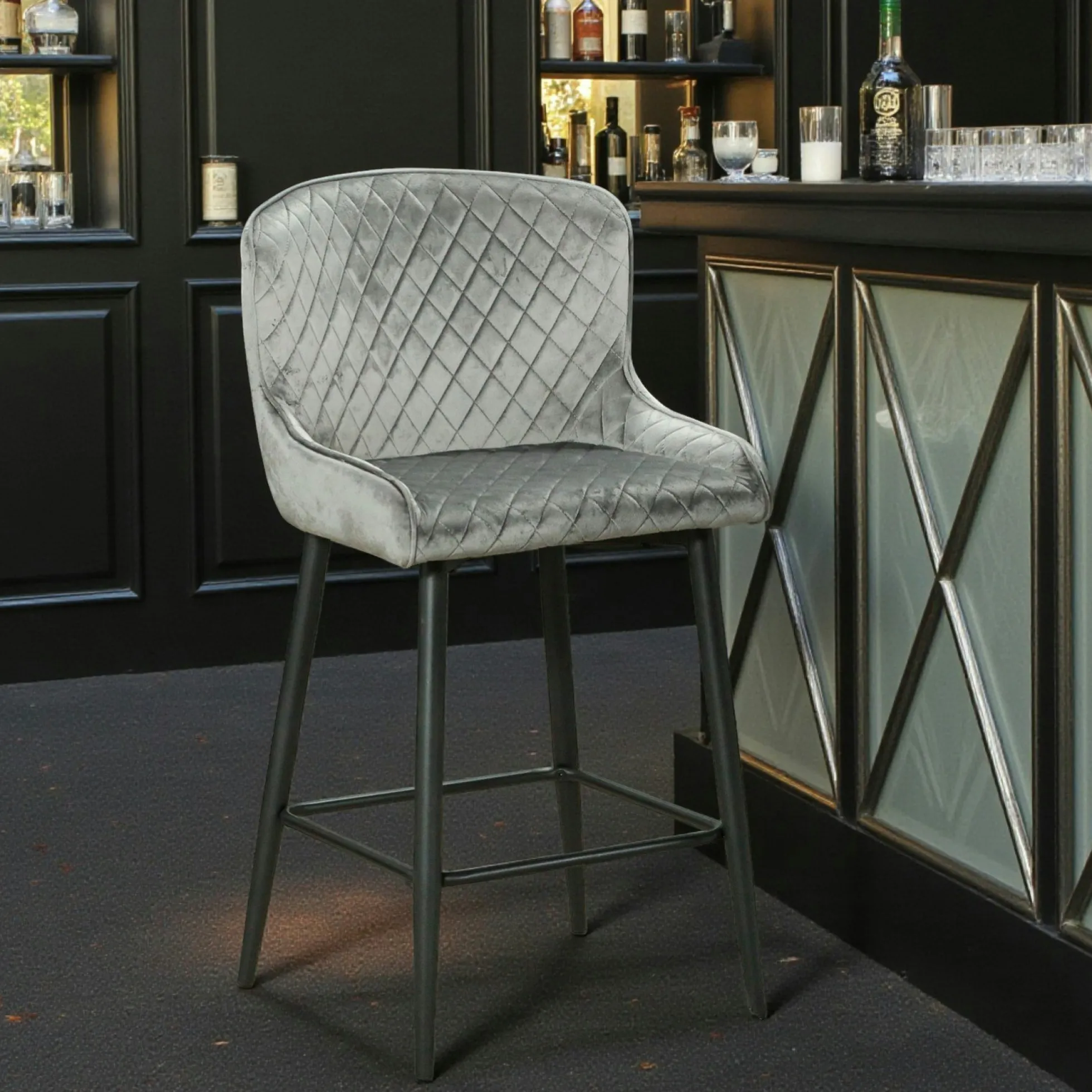 Chaise de bar en velours gris (lot de 2) ARLINGTON