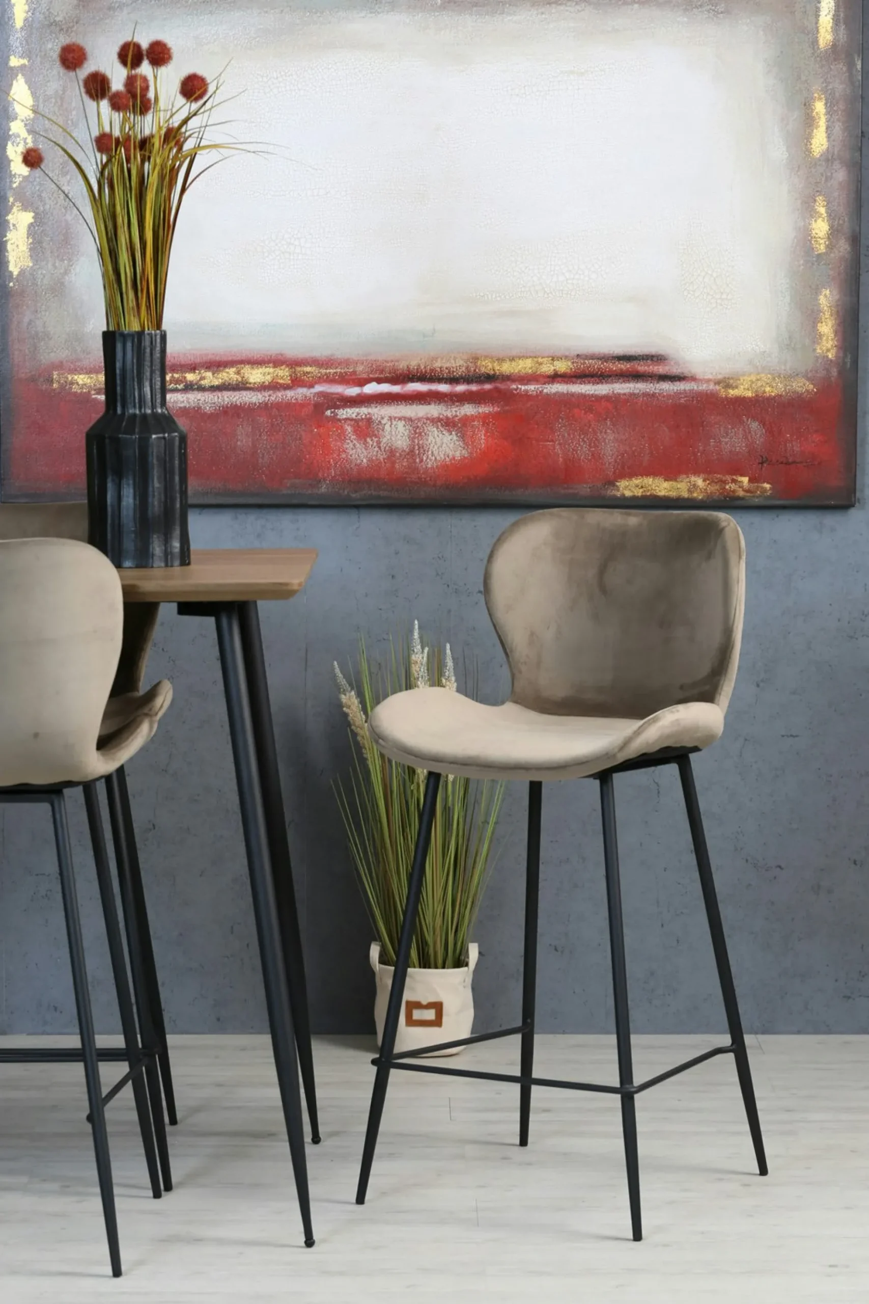 Chaise de bar en velours gris style moderne (lot de 2) MELBOURNE