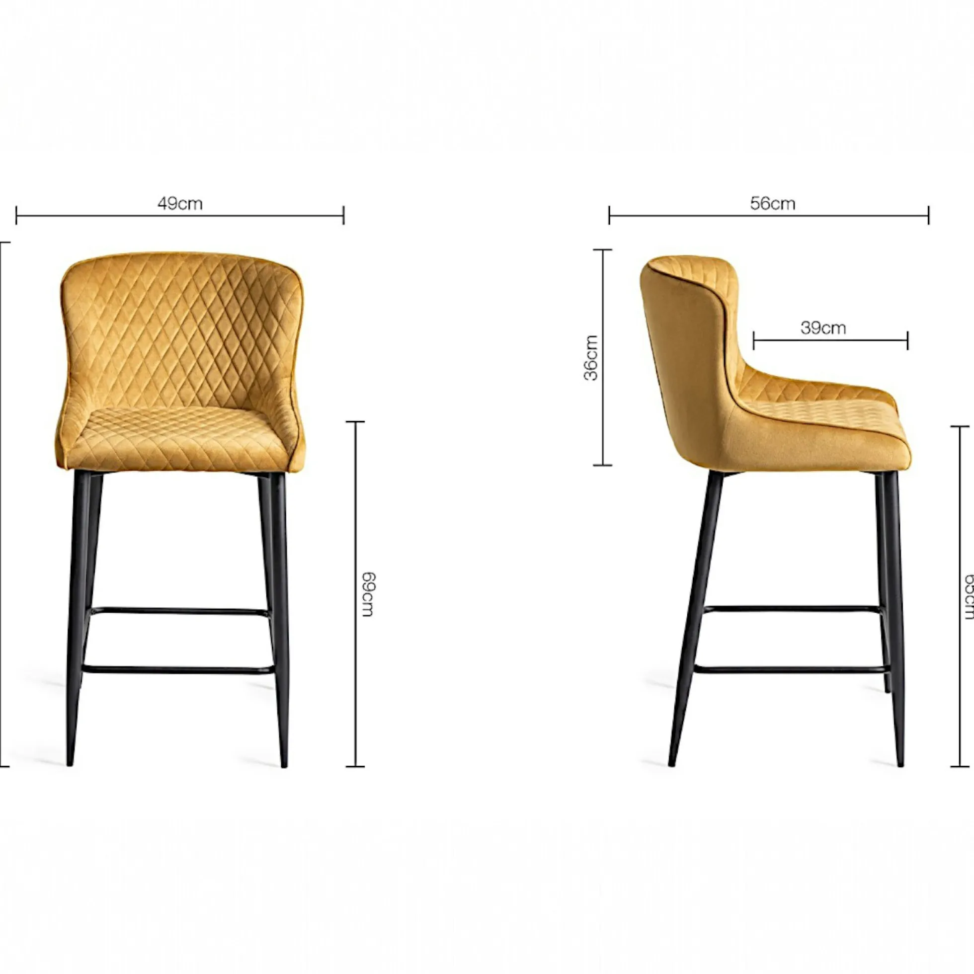 Chaise de bar en velours moutarde (lot de 2) ARLINGTON