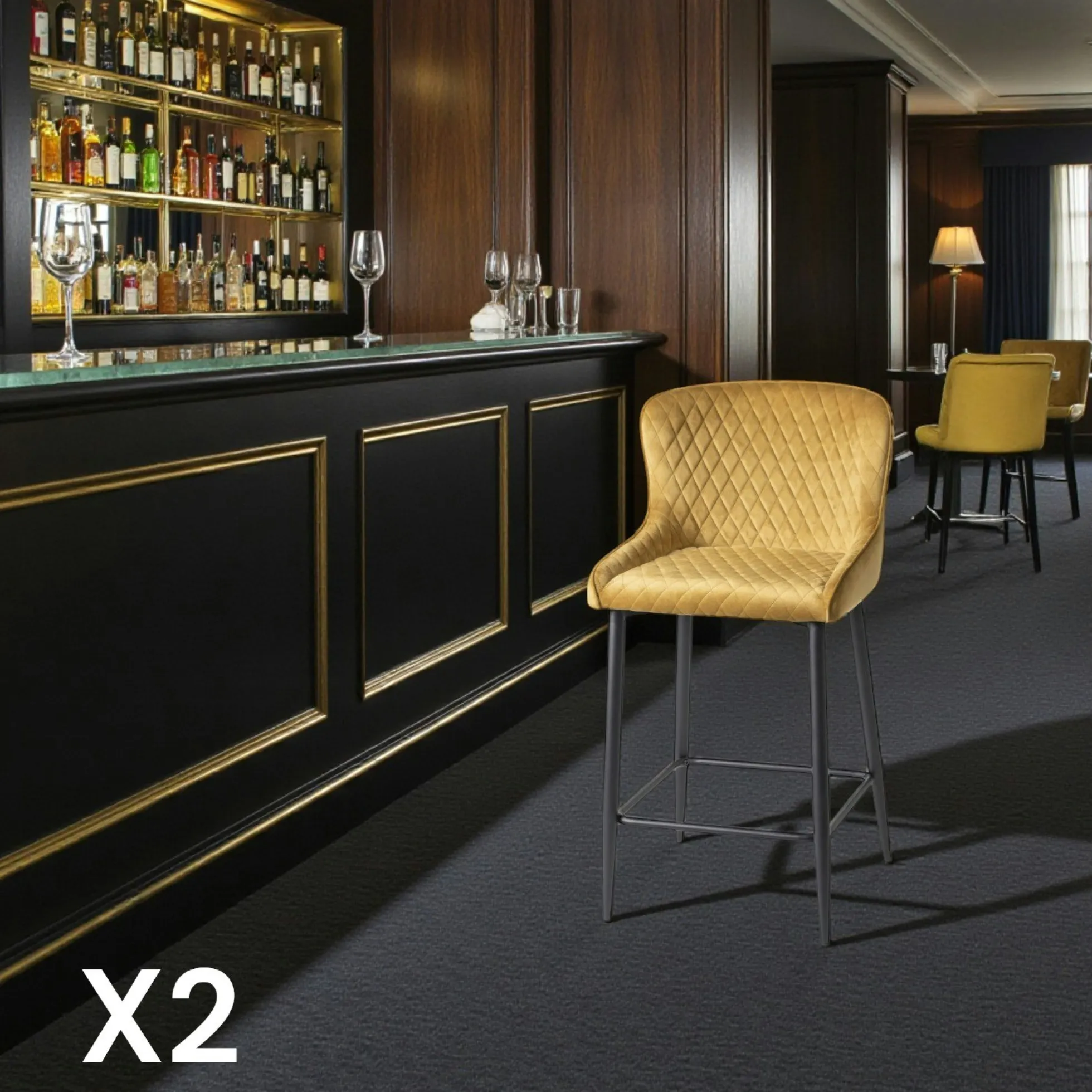 Chaise de bar en velours moutarde (lot de 2) ARLINGTON