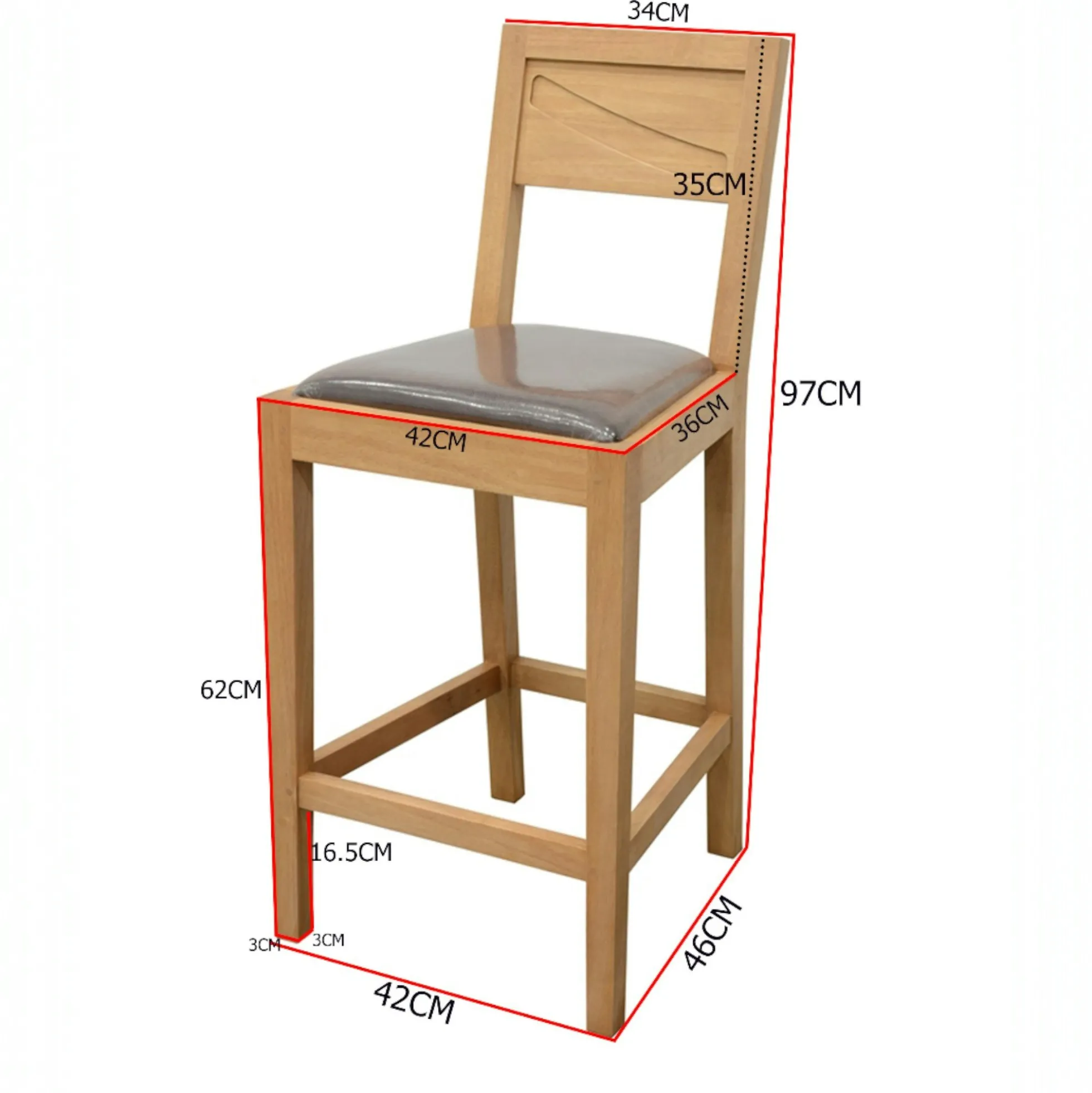 Chaise de bar Hévéa assise mousse 42x46x97cm NIAGARA