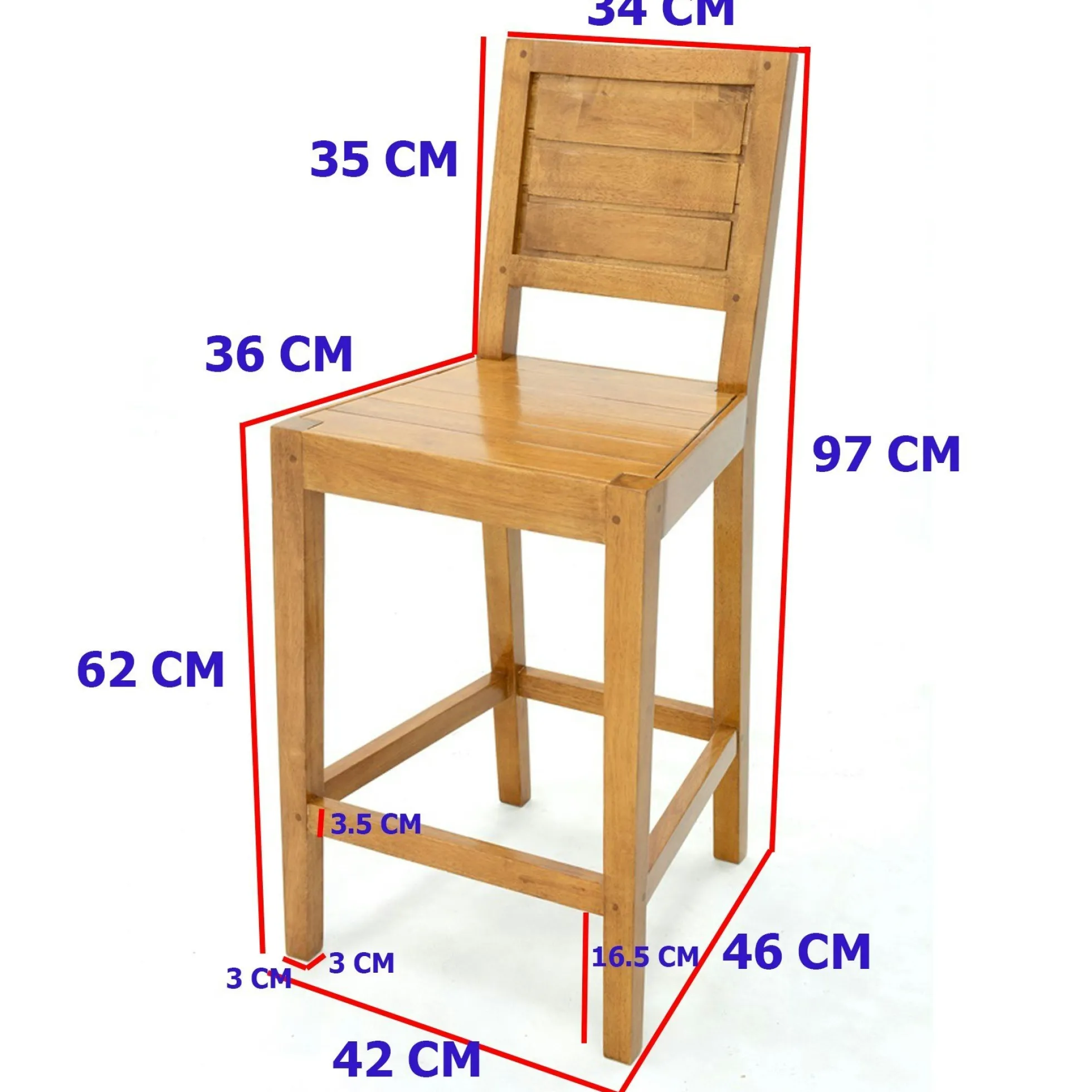Chaise de bar Hévéa 42x46x97cm ATTAN