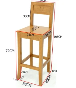 Chaise de bar hévéa 38x41x105cm TESSA