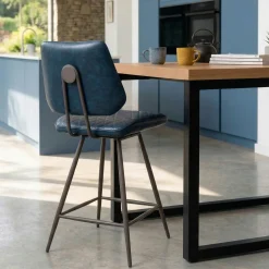 Chaise de bar industrielle bleu foncé SALERNE