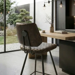 Chaise de bar industrielle marron SALERNE
