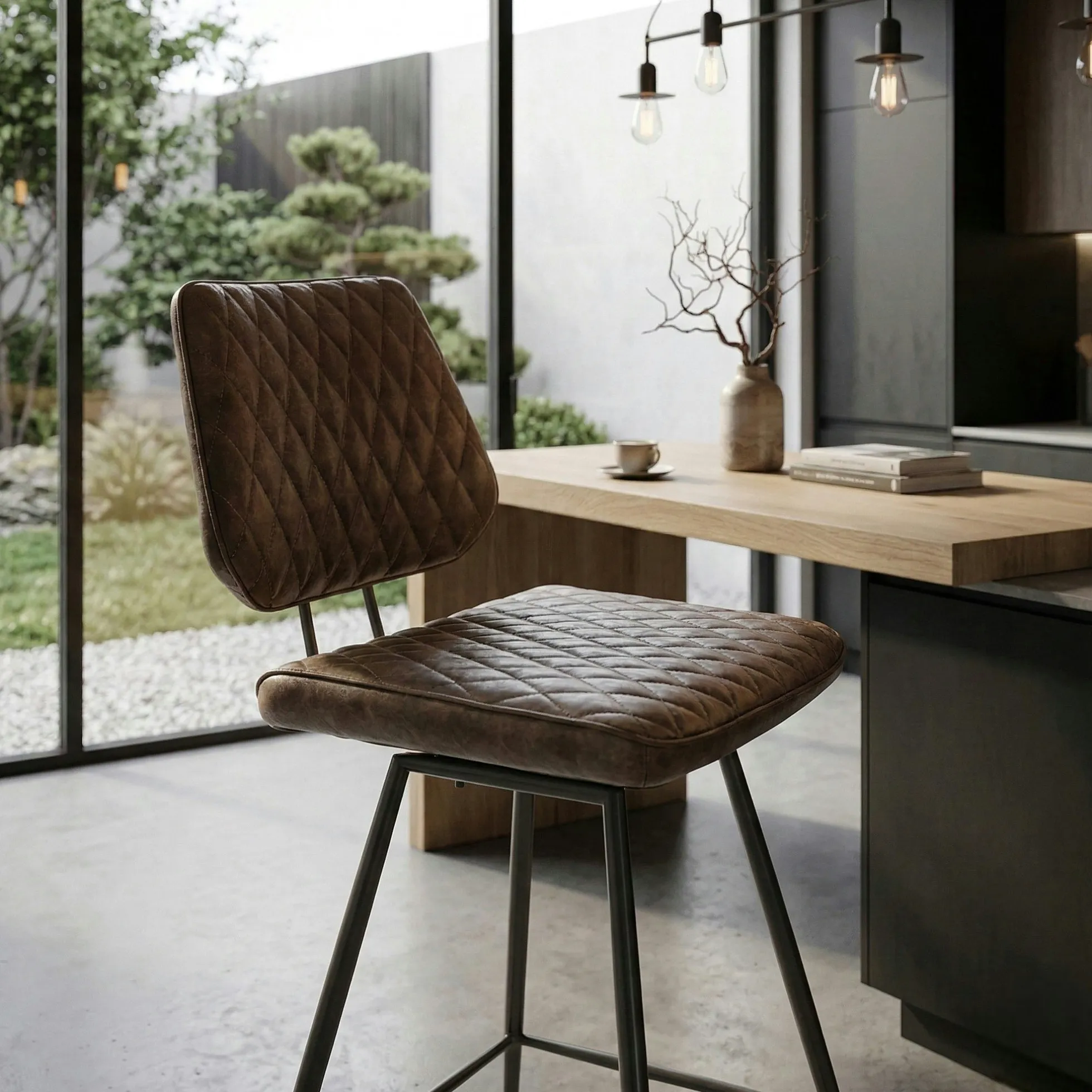 Chaise de bar industrielle marron SALERNE