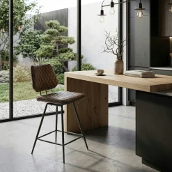 Chaise de bar industrielle marron SALERNE