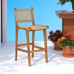 Chaise de bar jardin en teck et résine tressée MENDOZA