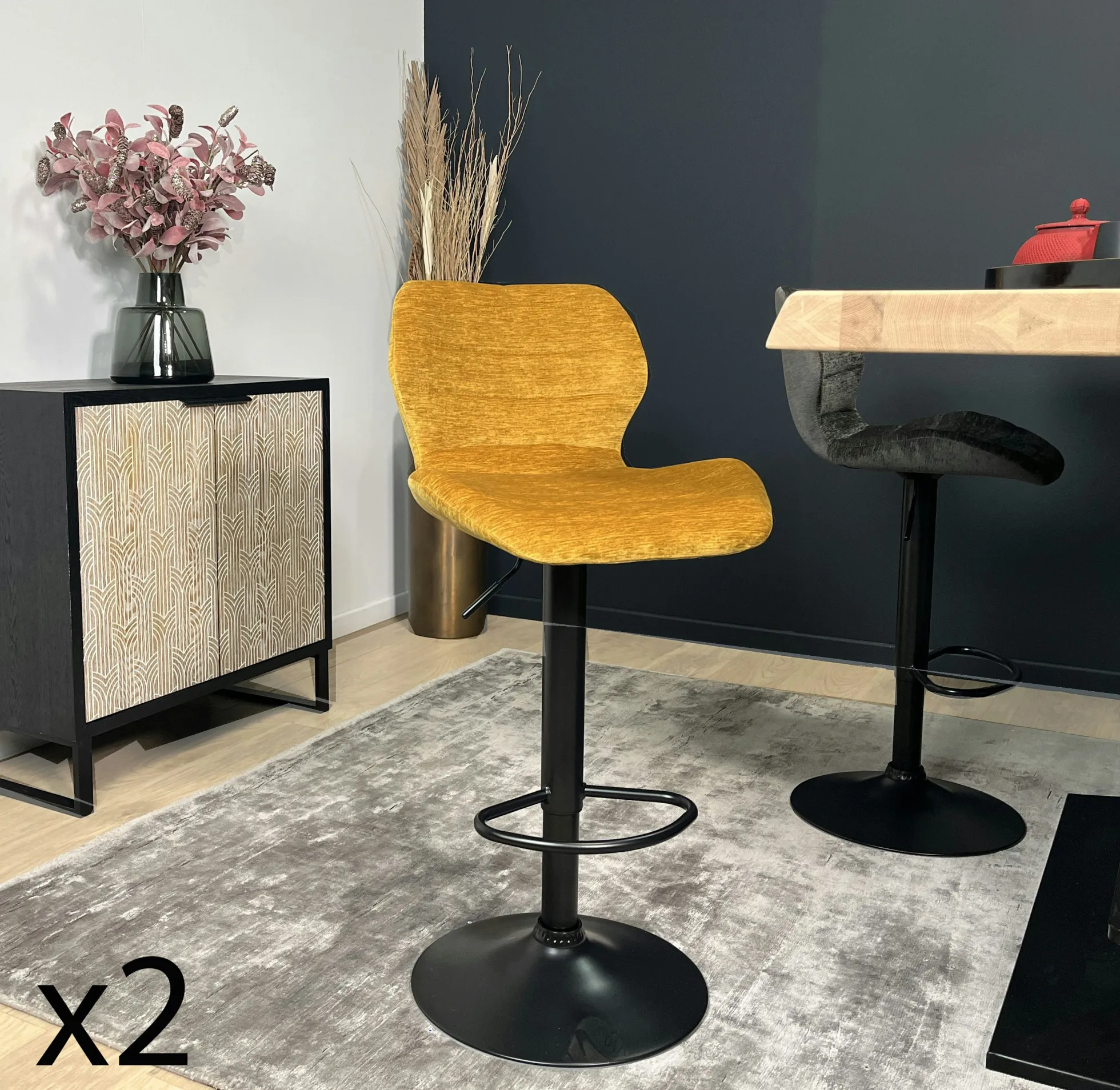 Chaise de bar moderne en velours doré réglable en hauteur (lot de 2) PALERME