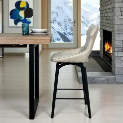 Chaise de bar pivotante tissu beige (lot de 2) LOMBARDIE