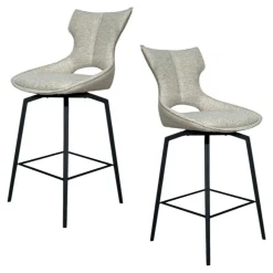 Chaise de bar pivotante tissu beige (lot de 2) LOMBARDIE