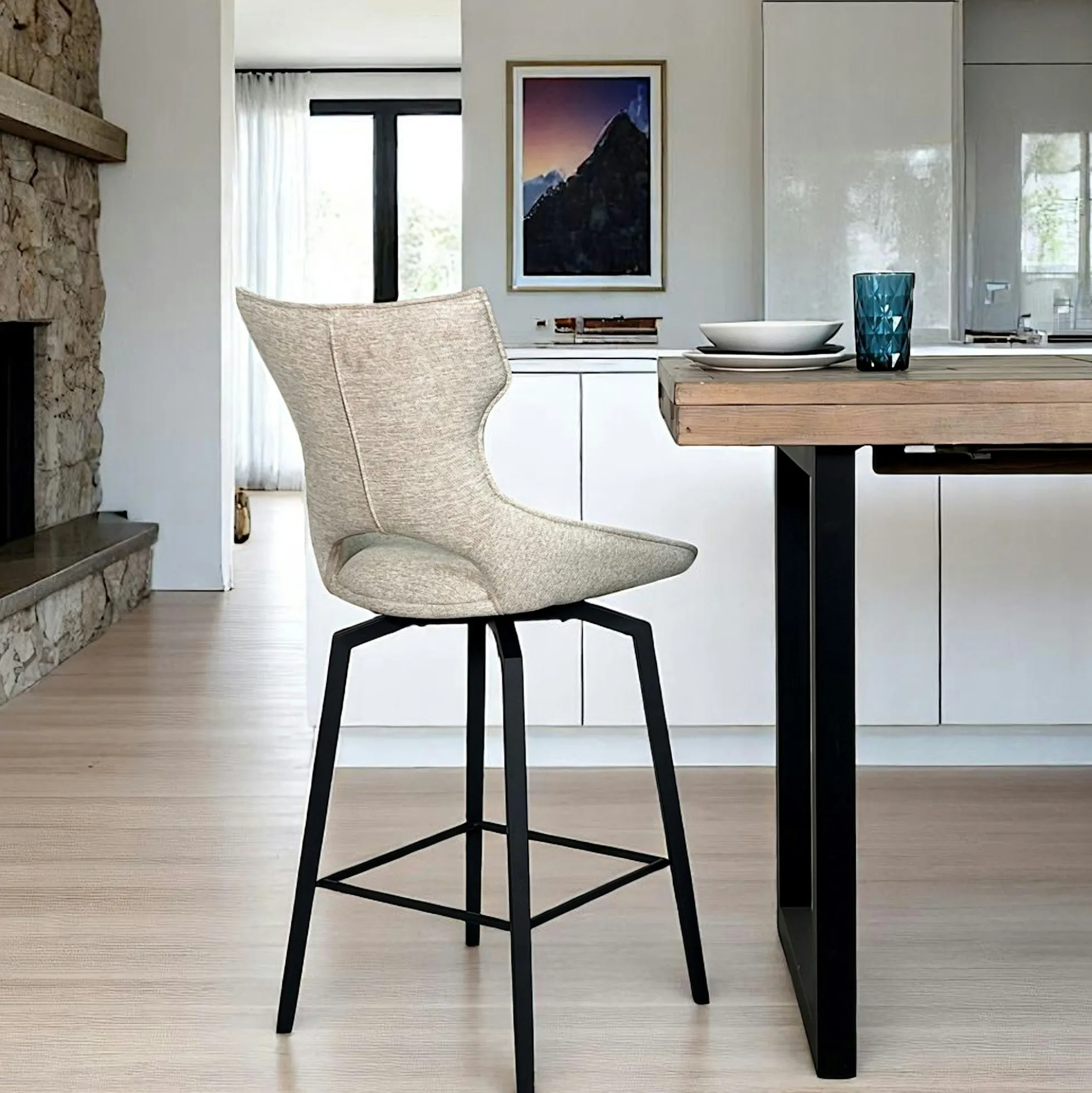 Chaise de bar pivotante tissu beige (lot de 2) LOMBARDIE