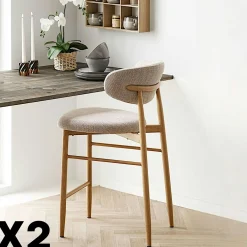 Chaise de bar sable avec repose-pieds effet bois clair (lot de 2) AMSTERDAM