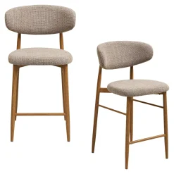 Chaise de bar sable avec repose-pieds effet bois clair (lot de 2) AMSTERDAM