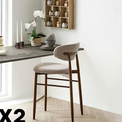 Chaise de bar sable avec repose-pieds effet bois foncé (lot de 2) AMSTERDAM