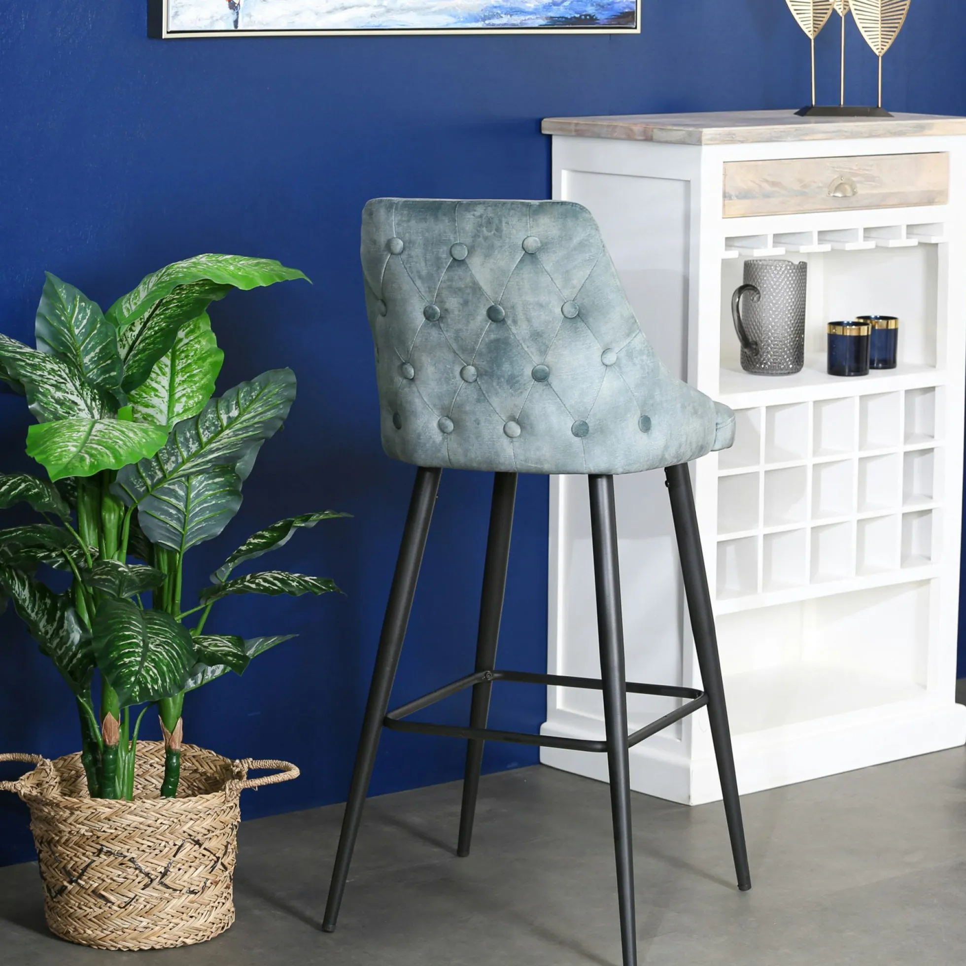 Chaise de bar velours bleu pétrole (lot de 2) MALMOE