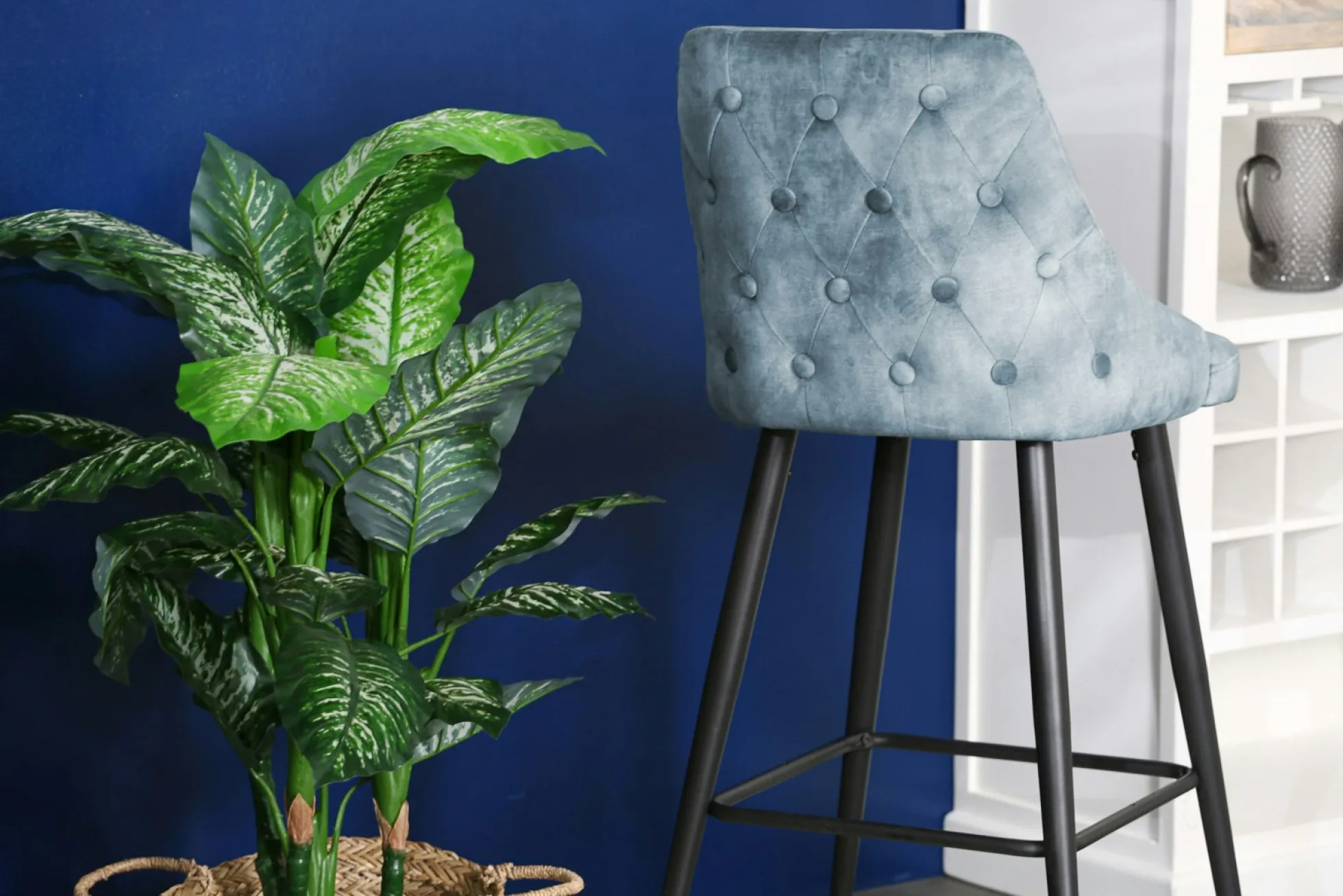 Chaise de bar velours bleu pétrole (lot de 2) MALMOE