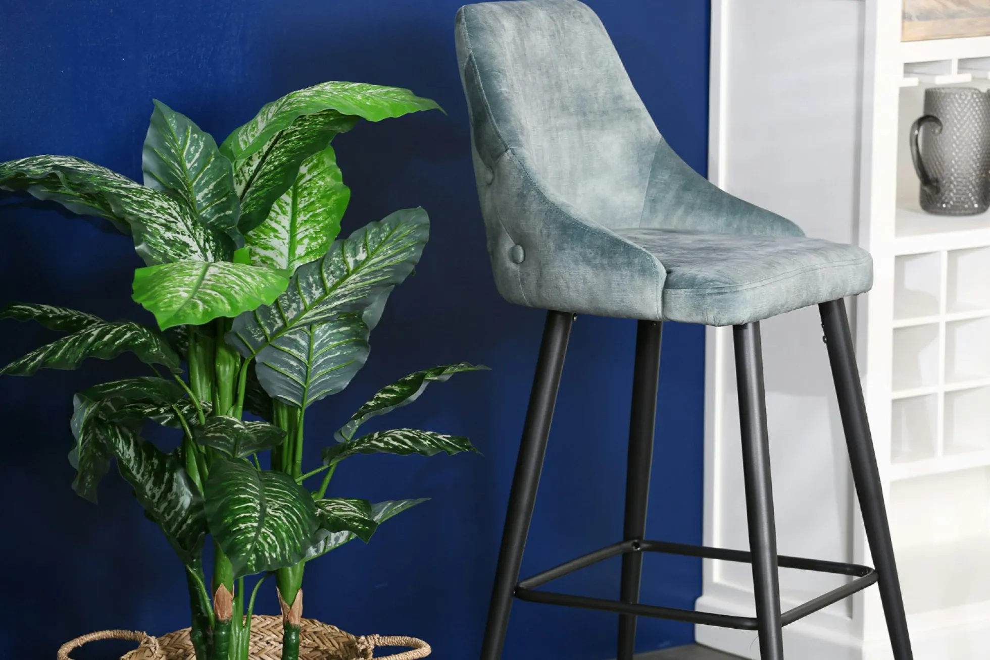 Chaise de bar velours bleu pétrole (lot de 2) MALMOE