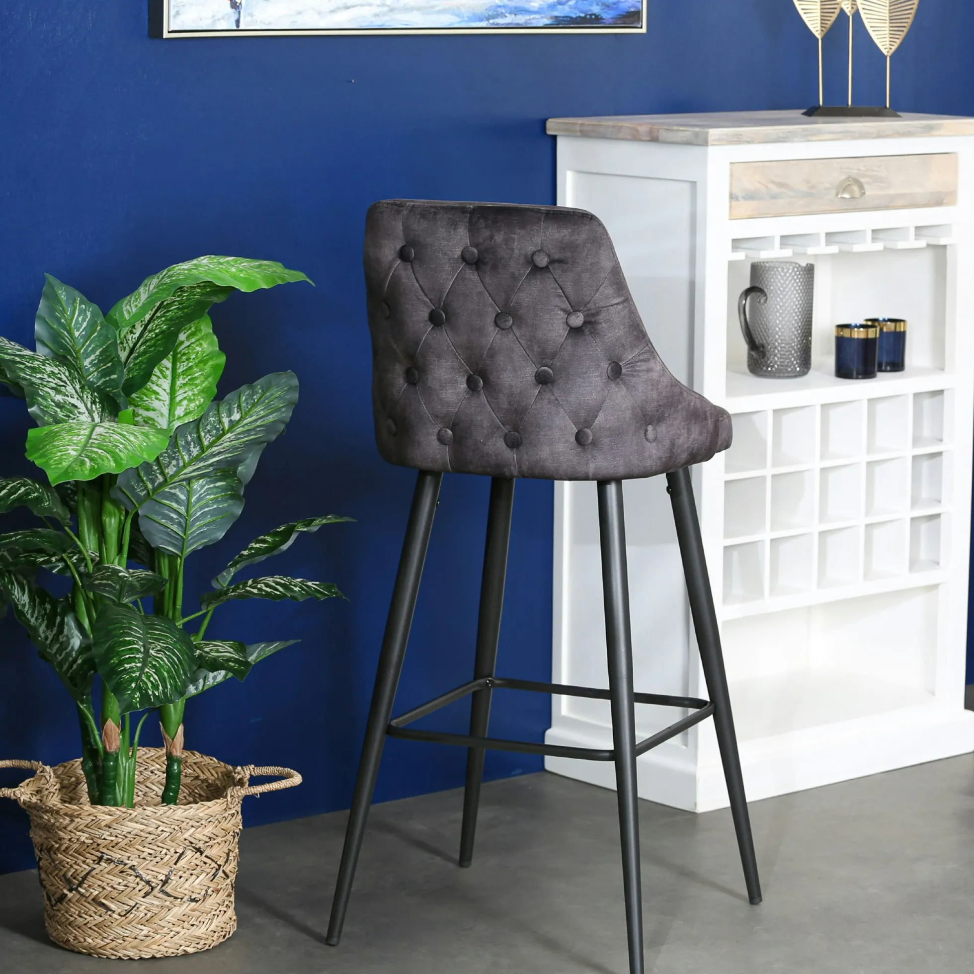 Chaise de bar velours gris anthracite (lot de 2) MALMOE