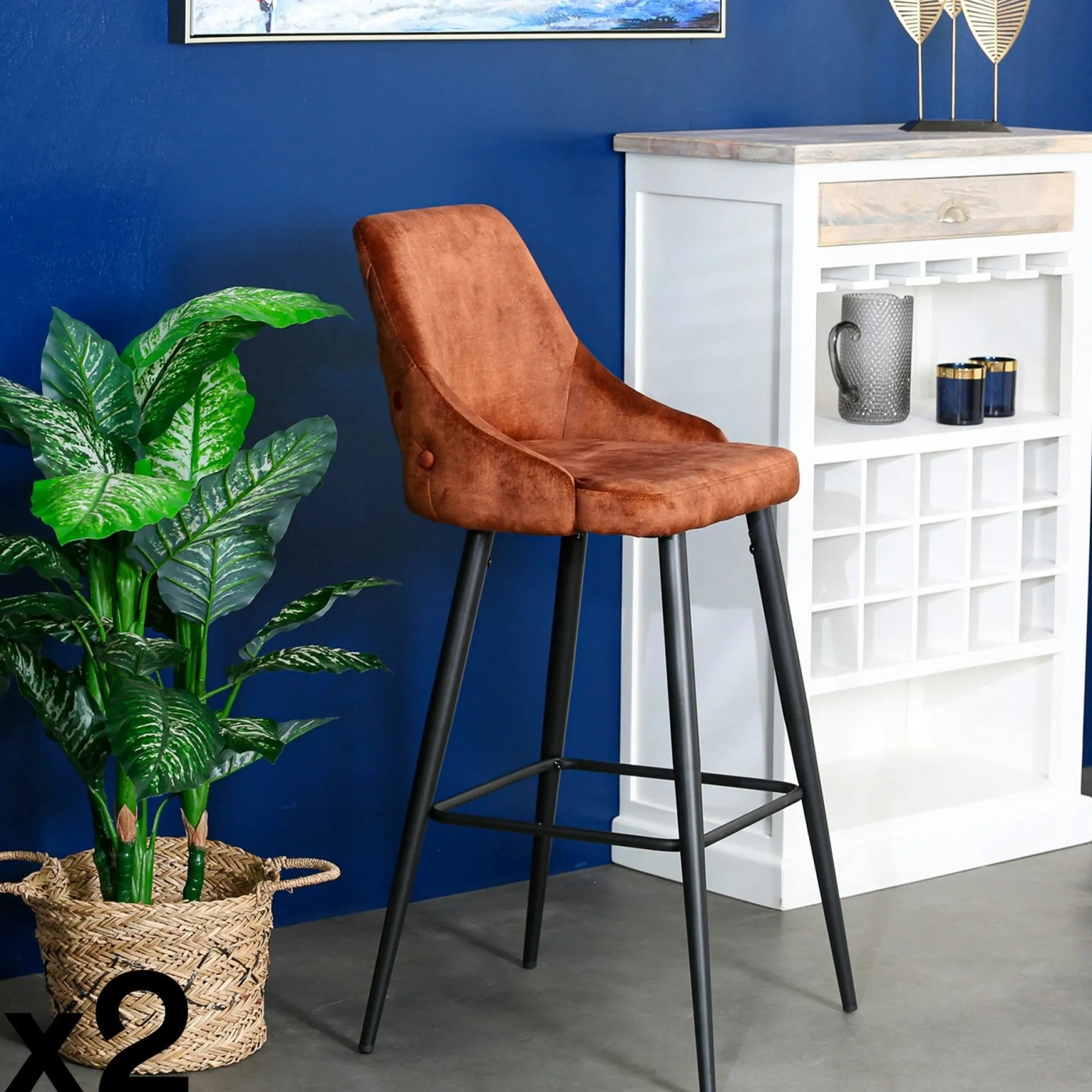 Chaise de bar velours havane (lot de 2) MALMOE