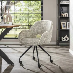 Chaise de bureau à roulettes en tissu gris clair chiné (lot de 2) CREEK
