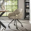 Chaise de bureau à roulettes en tissu sable chiné (lot de 2) CREEK