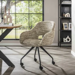 Chaise de bureau à roulettes en tissu sable chiné (lot de 2) CREEK