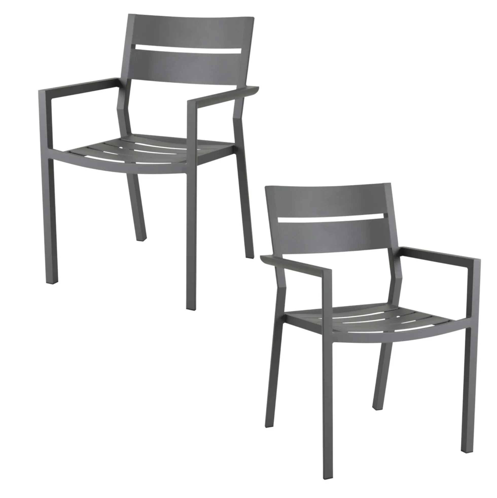 Chaise de jardin avec accoudoirs en aluminium gris ardoise (lot de 2) STOCKHOLM