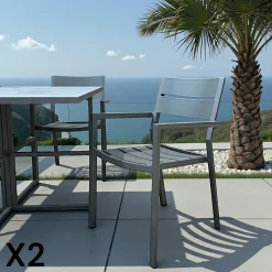 Chaise de jardin avec accoudoirs en aluminium gris ardoise (lot de 2) STOCKHOLM