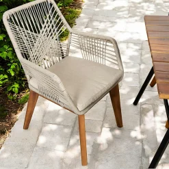 Chaise de jardin beige en corde tressée et pieds bois FSC® (lot de 2) GRENADE