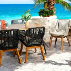 Chaise de jardin beige en corde tressée et pieds bois FSC® (lot de 2) GRENADE