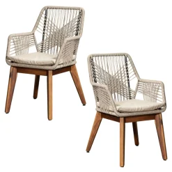 Chaise de jardin beige en corde tressée et pieds bois FSC® (lot de 2) GRENADE