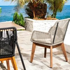 Chaise de jardin beige en corde tressée et pieds bois FSC® (lot de 2) GRENADE