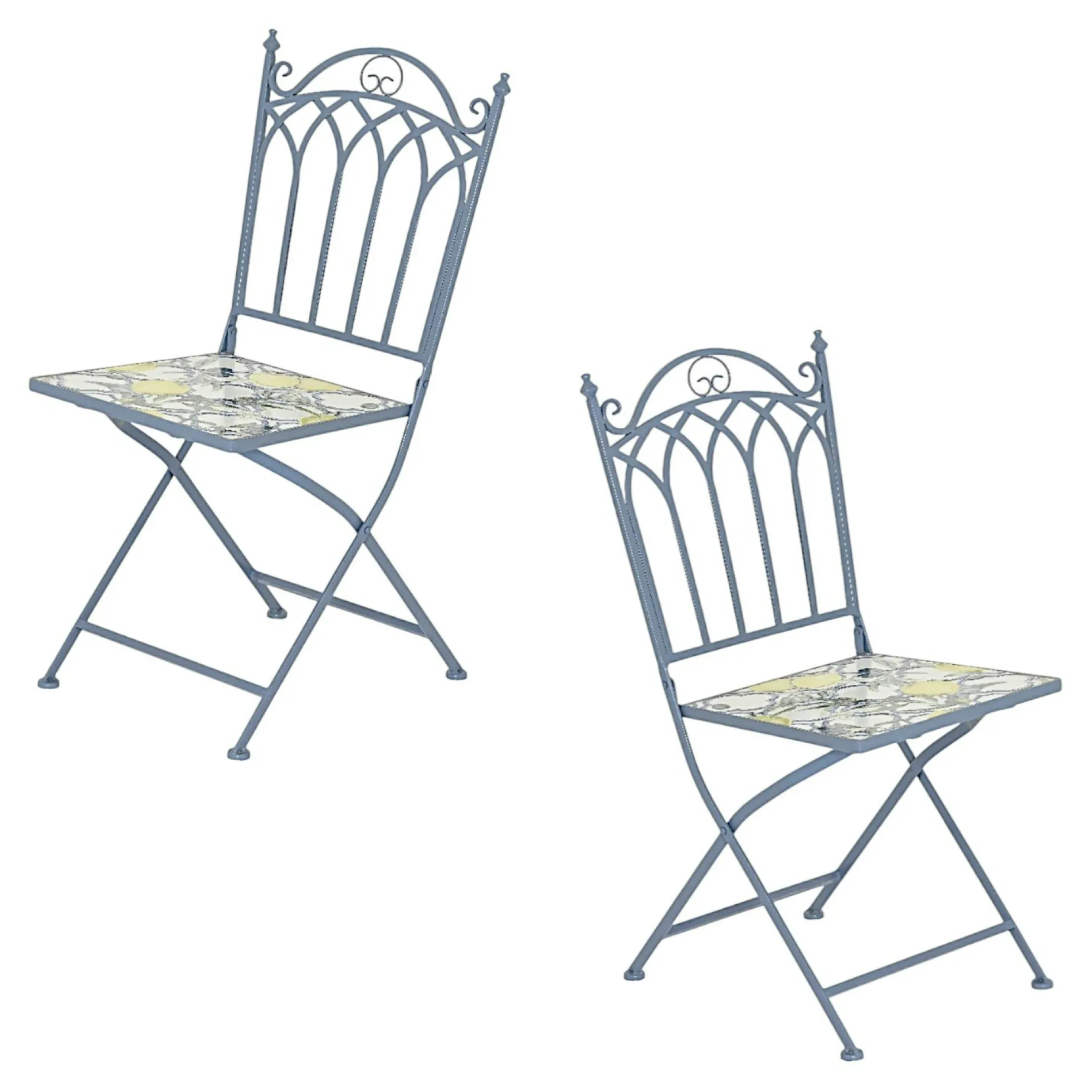 Chaise de jardin bleue décor mosaïque citrons (lot de 2) GRENADE