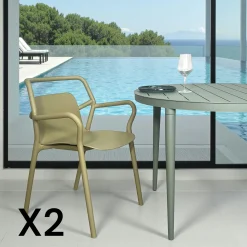 Chaise de jardin design kaki, empilable (lot de 2) PINETO