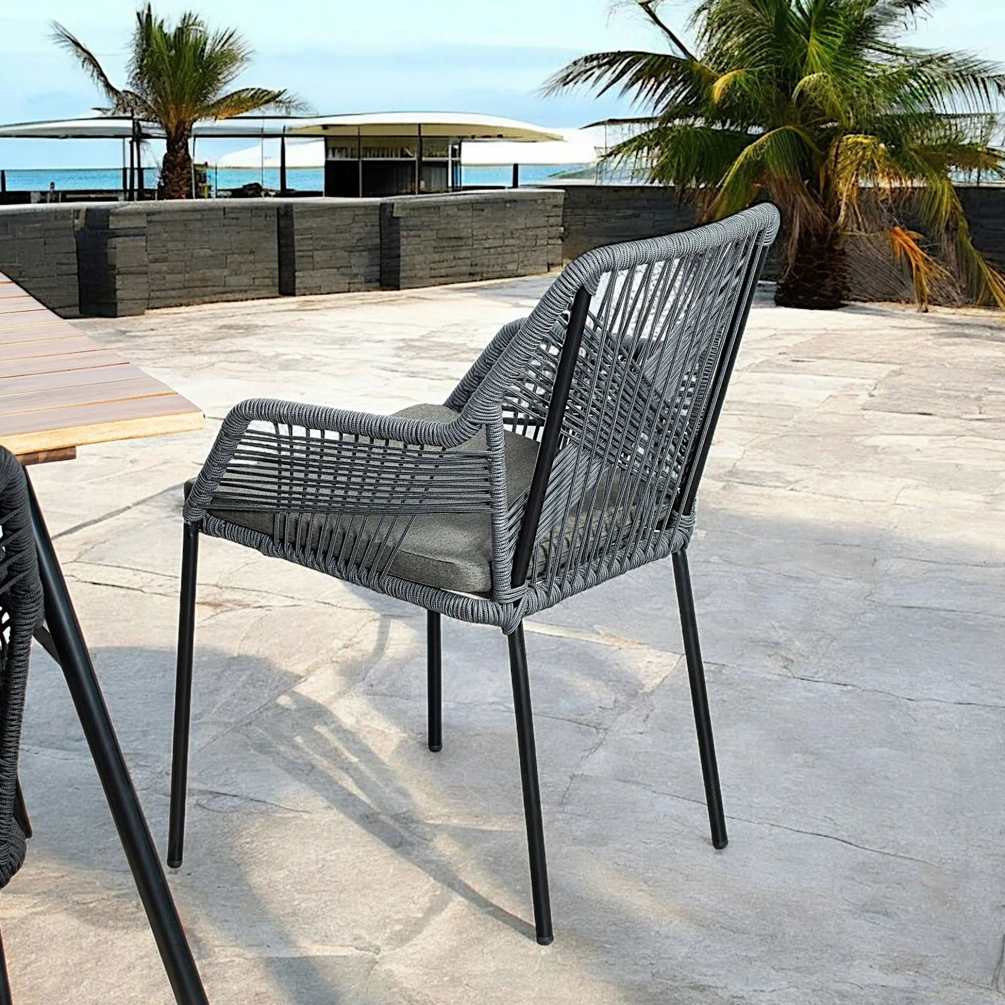 Chaise de jardin en corde tressée grise GRENADE