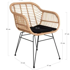 Chaise de jardin en rotin synthétique avec accoudoirs et coussin d'assise (lot de 2) IBIZA